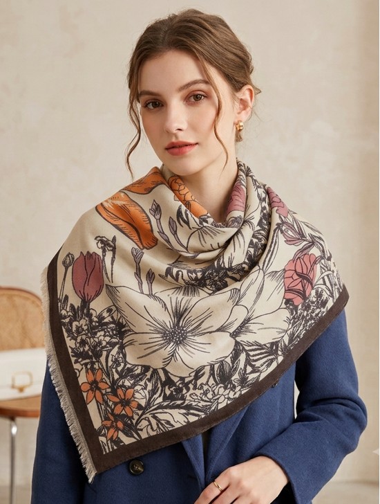Floral Design Blanket Scarf Floral Design Blanket Scarf
